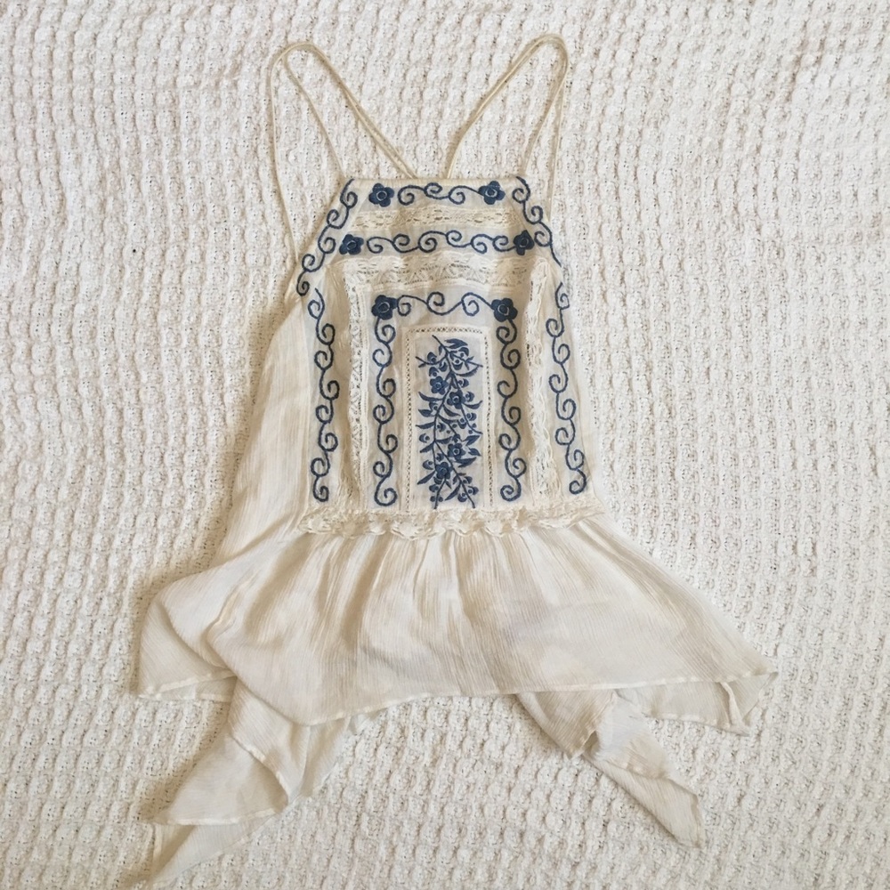 White Embroidered Free People Tank Top